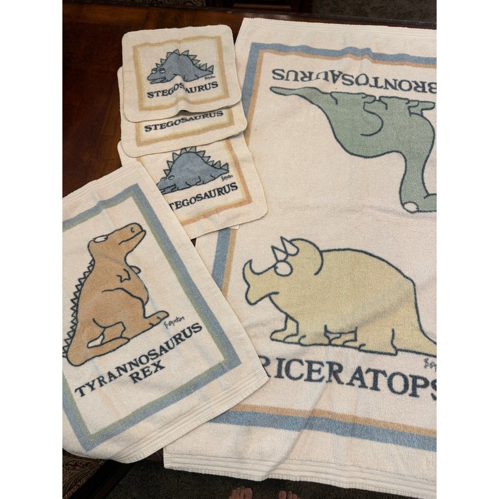 Vintage Sandra Boynton for Martex Dinosaur Towel Set 5pc Cotton USA Made 80s
